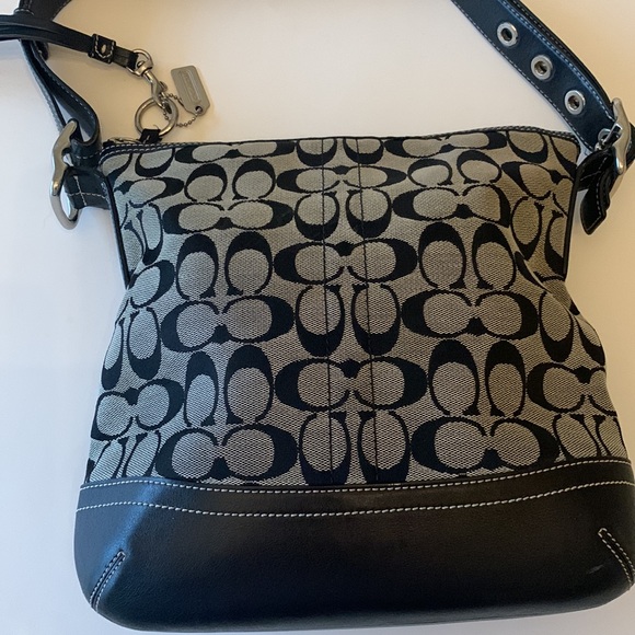 COACH Black/Gray Signature Monogram Canvas & Leather Shoulder Bag - Picture 3 of 16